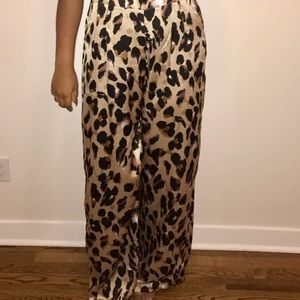 Leopard Print High-Waist Wise Legged Satin Pants